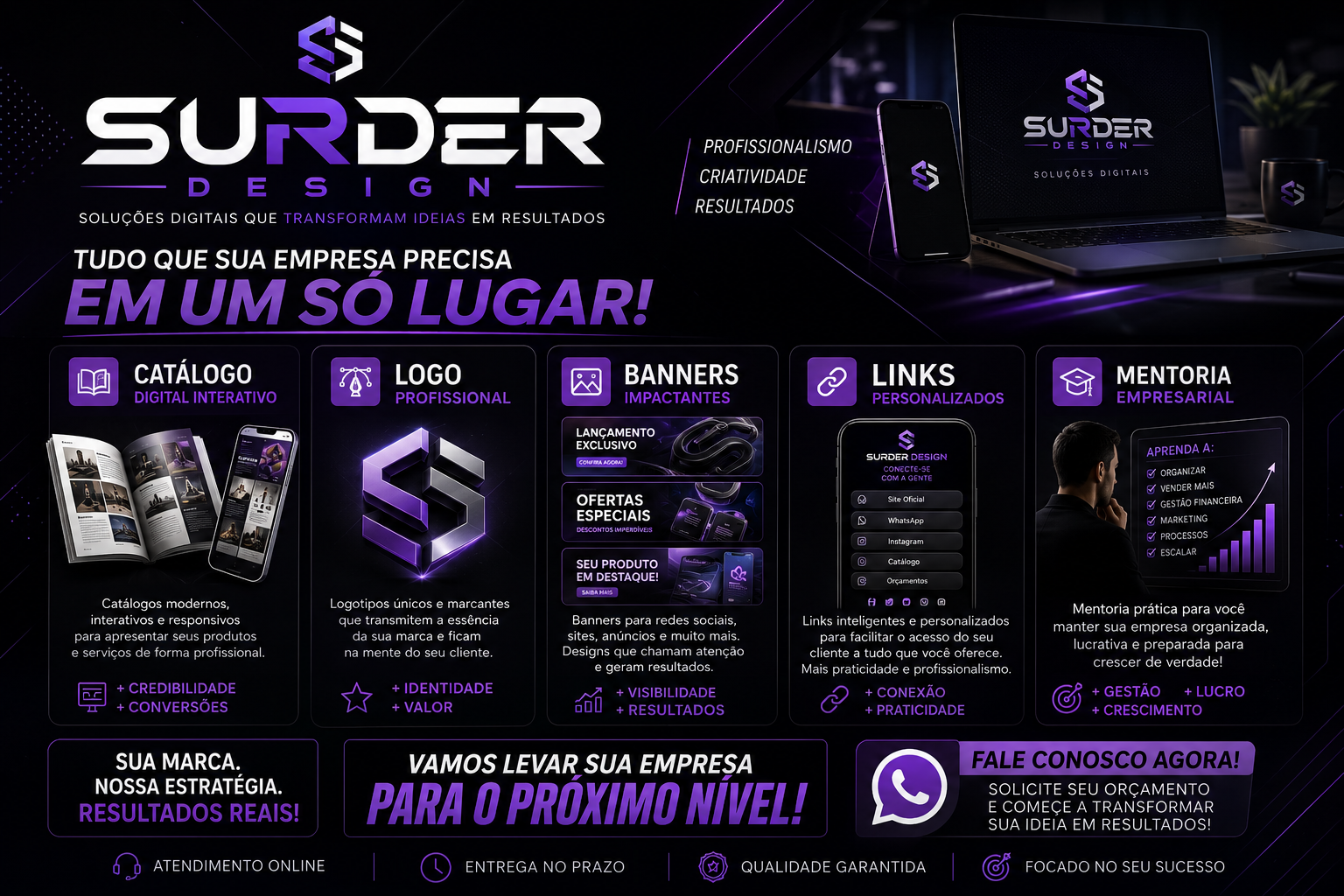 SURDER Design oferece catálogos digitais, logos profissionais, banners personalizados, links intelig